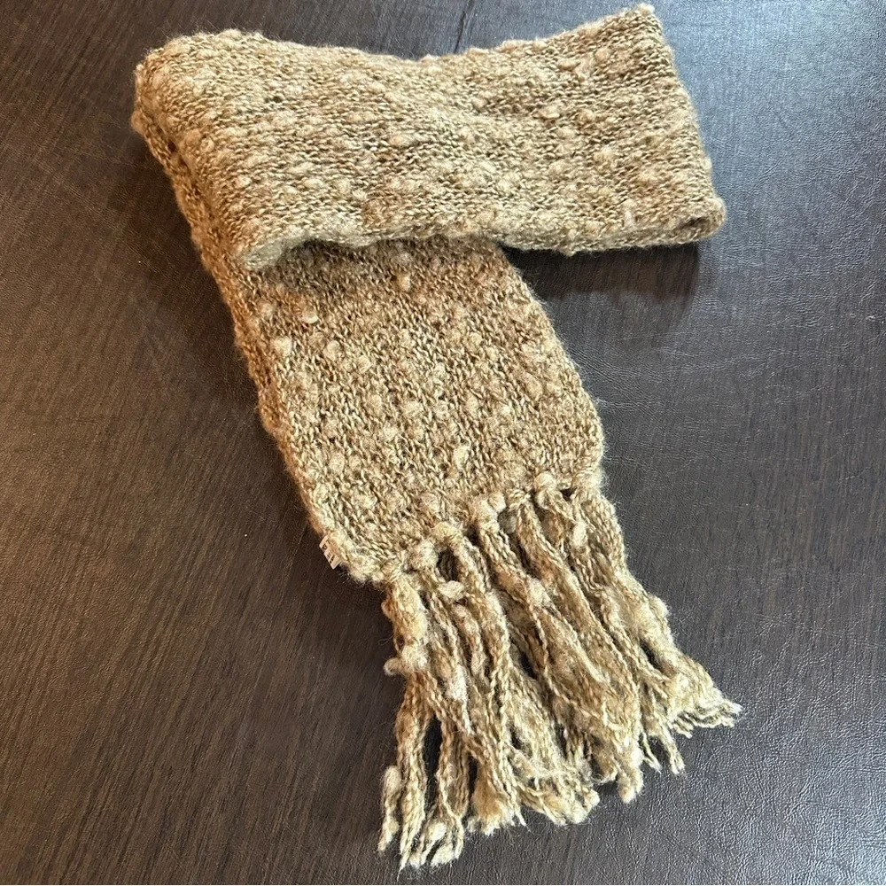 Mr Emperor Beige Knit Scarf with Fringe Wool and Acrylic. 72”
